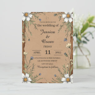 Rustic Kraft Paper with Wildflowers Wedding Invitation