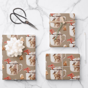 Rustic Kraft Peppermint Cocoa Cookies Reindeer Mug Wrapping Paper Sheet