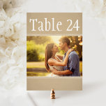 Rustic Kraft Photo Wedding Table Number Card<br><div class="desc">Warm kraft texture and flowing calligraphy frame your favourite photo on this rustic wedding table number card. The natural, earthy design pairs perfectly with barn, vineyard, and outdoor reception settings. To customise, type in the table number, click Change by the default photo to upload your own, and add that individual...</div>