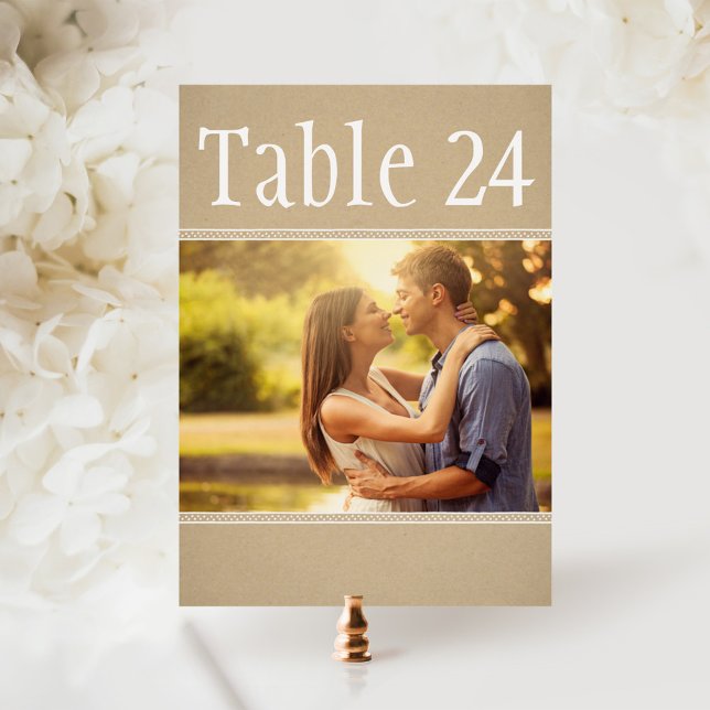 Rustic Kraft Photo Wedding Table Number Card (Creator Uploaded)