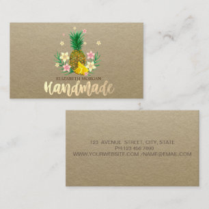 Rustic , Kraft, Pineapple Flowers Handmade  Business Card