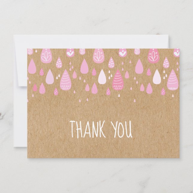 Rustic Kraft Pink Raindrops Thank You Card (Front)