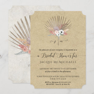 Rustic Kraft  Pink Tropical Floral Bridal Shower Invitation
