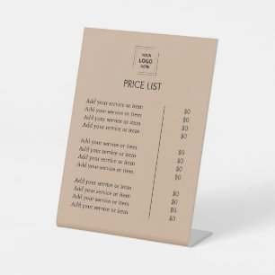 Rustic Kraft Price List Tabletop Pedestal Sign