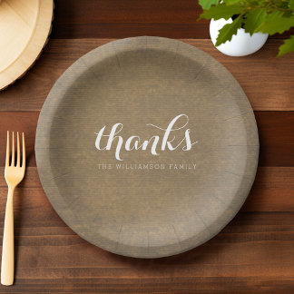 Rustic Kraft Print - Thanks Thanksgiving Family Paper Plate