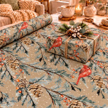 Rustic Kraft Red Cardinal Juniper Branches Berries