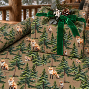Rustic Kraft Red Fox Family In The Forest Wrapping Paper