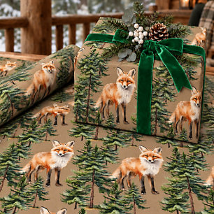 Rustic Kraft Red Vixen Fox Portrait In The Forest Wrapping Paper