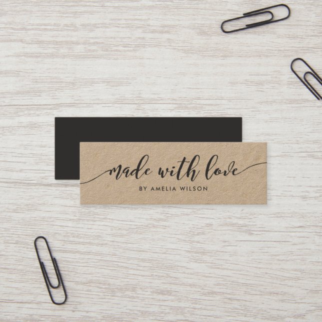 Rustic Kraft Relax Script Made With Love Mini Business Card (Front/Back In Situ)