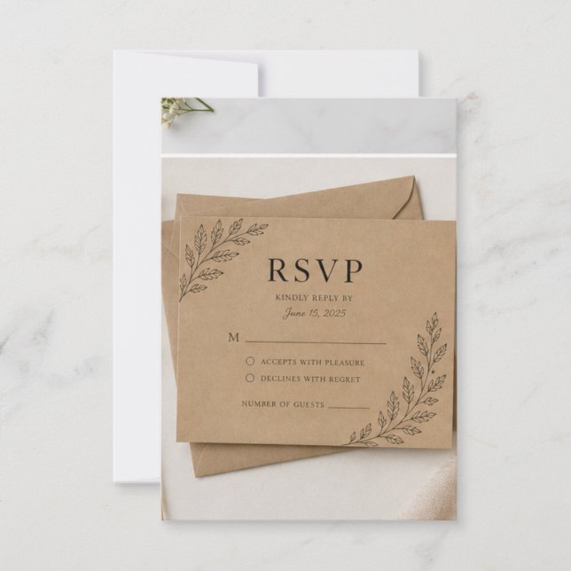 Rustic Kraft RSVP Card, Boho Wedding Response Card (Front)