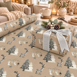 Rustic Kraft Scandinavian Stag Woodland Forest Wrapping Paper