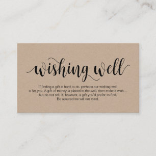Rustic kraft Script, Black, Wedding Wishing Well Enclosure Card