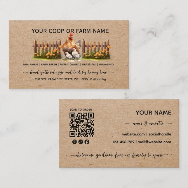 Rustic Kraft Script  Farm Fresh Eggs Business Card (Front/Back)