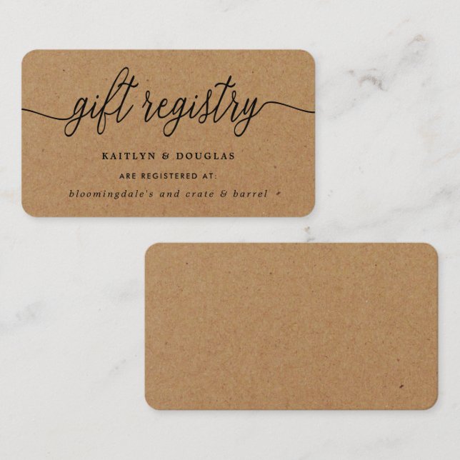 Rustic Kraft Script Gift Registry Enclosure Card (Front/Back)