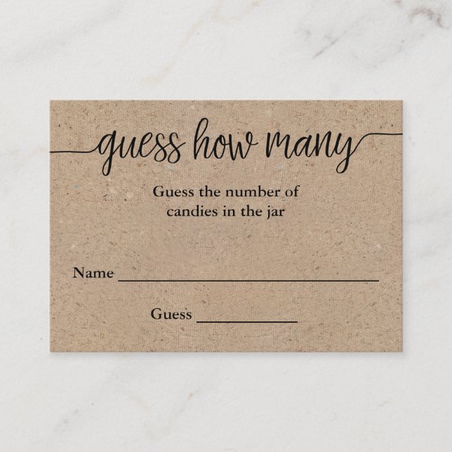 Rustic Kraft Script Guess How Many Game Card (Front)