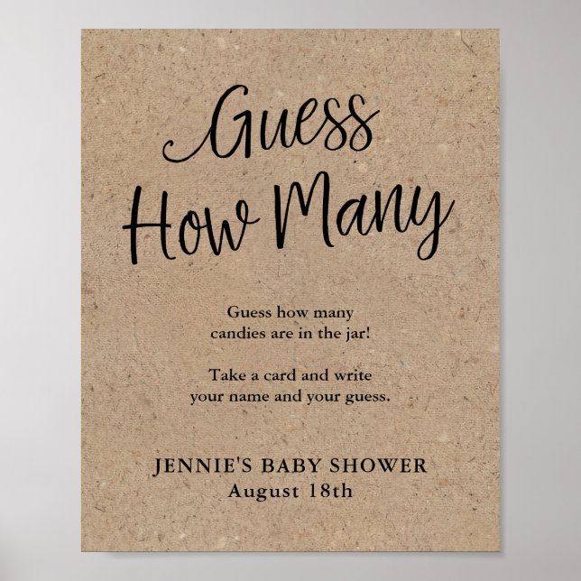 Rustic Kraft Script Guess How Many Game Display Poster (Front)