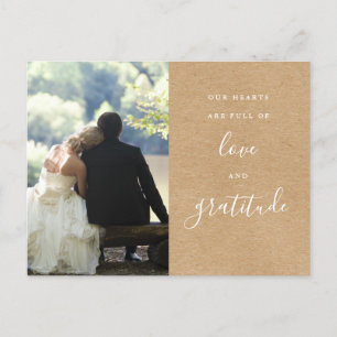 Rustic Kraft Script Photo Wedding Thank You Postcard