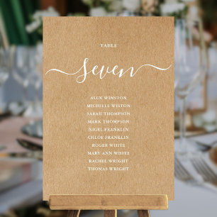 Rustic Kraft Script Table Number Seating Chart