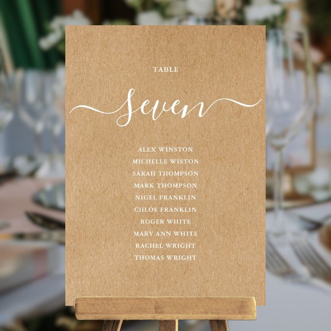 Rustic Kraft Script Table Number Seating Chart (Rustic Kraft Script Table Number Seating Chart)