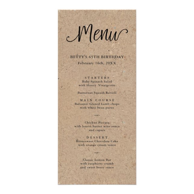 Rustic Kraft Script Tall Menu Card (Front)