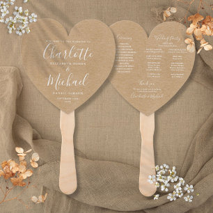 Rustic Kraft Script Wedding Program Heart Hand Fan