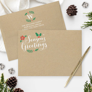 Rustic Kraft Seasons Greetings Monogram Address Envelopes