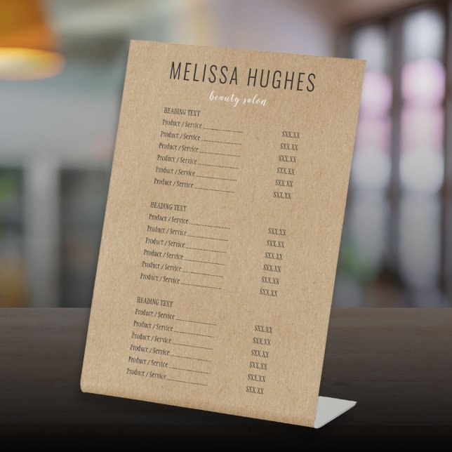 Rustic Kraft Service Menu Price List Pedestal Sign (Rustic Kraft Service Menu Price List Pedestal Sign)