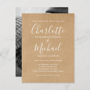 Rustic Kraft Signature Script Photo Wedding Invitation Postcard
