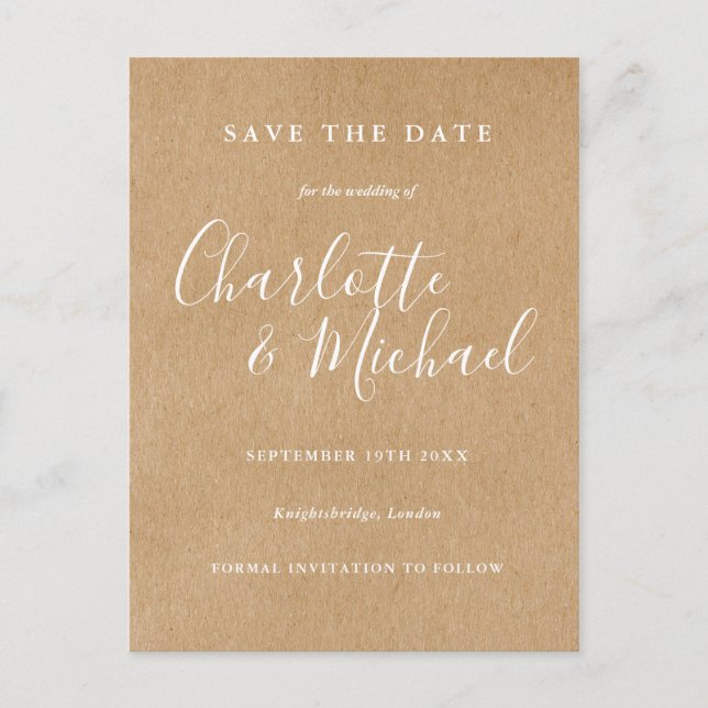 Rustic Kraft Signature Wedding Save the Date Card (Front)