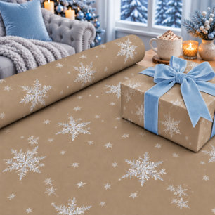 Rustic Kraft Silver Snowflakes Wrapping Paper