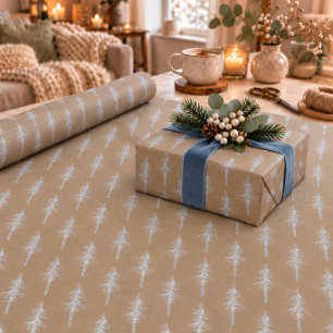 Rustic Kraft Silver Woodland Pine Tree Forest Wrap Wrapping Paper