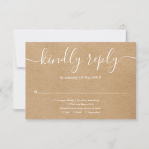 Rustic Kraft Simple Elegant Script RSVP Card