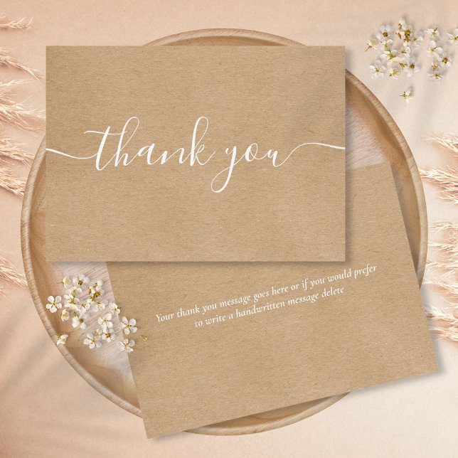 Rustic Kraft Simple Elegant White Script Thank You Card (Rustic Kraft Simple Elegant White Script Thank You Card)