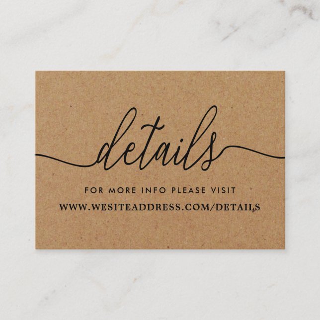 Rustic Kraft Simple Script Details Enclosure Card (Front)