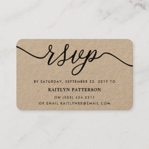 Rustic Kraft Simple Script RSVP Business Card