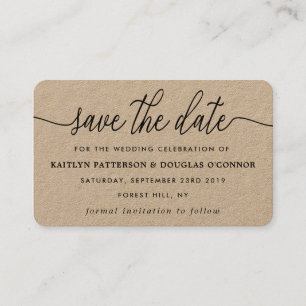 Rustic Kraft Simple Script Save The Date Business Card