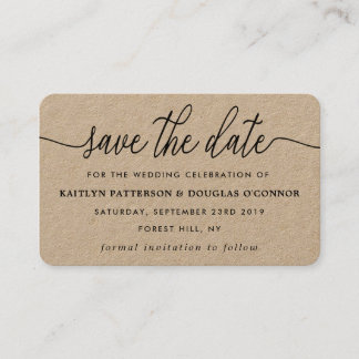 Rustic Kraft Simple Script Save The Date Business Card