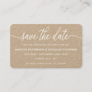 Rustic Kraft Simple Script Save The Date Business Card