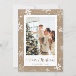 Rustic Kraft Snowflake Photo Christmas Cards