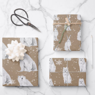 Rustic Kraft Snowy Winter Arctic Animals Matte Wrapping Paper Sheet
