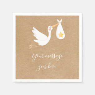 Rustic Kraft Special Delivery Stork Baby Shower Napkin