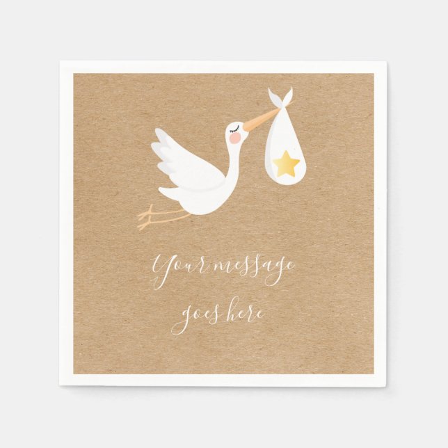 Rustic Kraft Special Delivery Stork Baby Shower Napkin (Front)