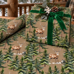 Rustic Kraft Stag In The Forest Wrapping Paper