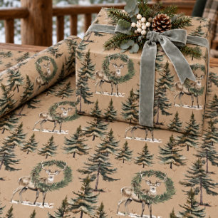 Rustic Kraft Stag & Wreath In The Forest Wrapping Paper