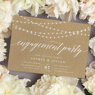 Rustic Kraft String Lights Engagement Party Invitation