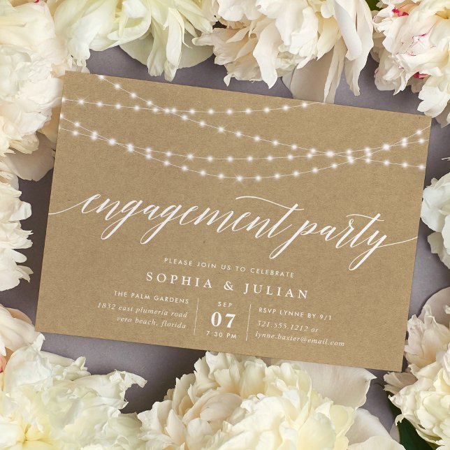 Rustic Kraft String Lights Engagement Party Invitation (Creator Uploaded)
