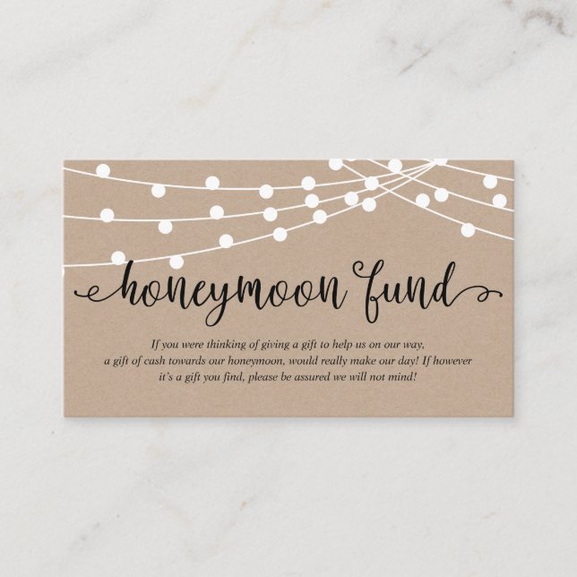 Rustic kraft string lights, Wedding Honeymoon Fund Enclosure Card (Front)