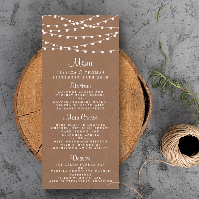 Rustic Kraft String Lights Wedding Menu (Creator Uploaded)
