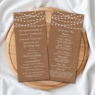 Rustic Kraft String Lights Wedding Program Rack Card