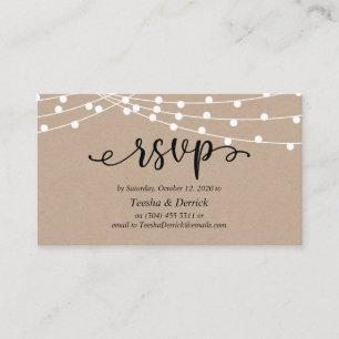 Rustic kraft string lights, Wedding RSVP Enclosure Card